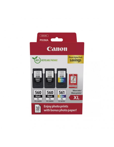 Pack Tinteiros Canon 560XLx2/561XL Preto/Cor+Papel 3712C012