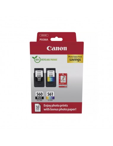 Pack Tinteiros Canon 560/561 Preto/Cor + Papel 3713C008