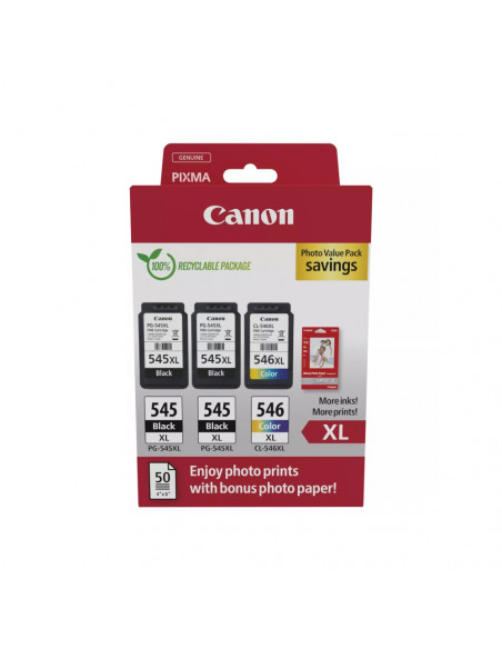 Pack Tinteiros Canon 545XLx2/546XL Preto/Cor+Papel 8286B015