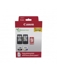 Pack Tinteiros Canon 510/511 Preto/Cor + Papel 2970B017