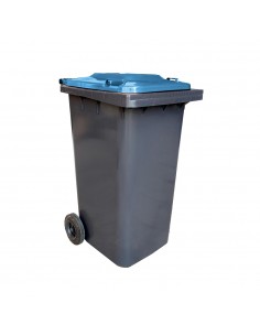Contentor 120L Plástico 2 Rodas Fundo Cinza Tampa Azul