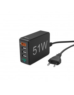 Carregador USB-C 1 Porta + USB-A 4 Portas 51W Rápido Preto