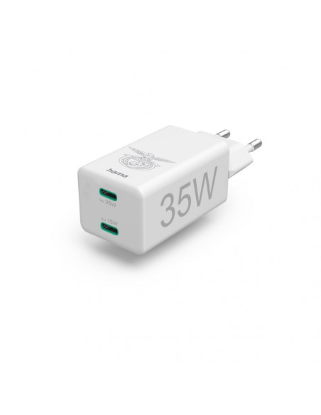 Carregador USB-C 2 Portas PD/QC 35W Rápido Benfica Branco