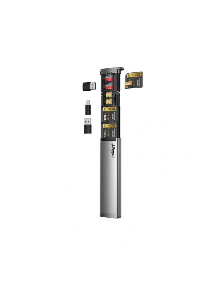 Leitor Cartões Memória + Armazenamento USB/USB-C/Lightning