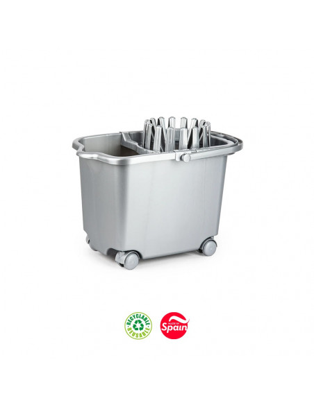 Balde com Espremedor Retangular c/ Rodas 15L Prata