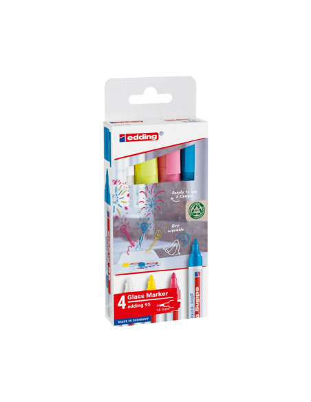 Marcador Quadros Vidro Edding 95 1,5-3mm 4 Cores Br Am Rs Az