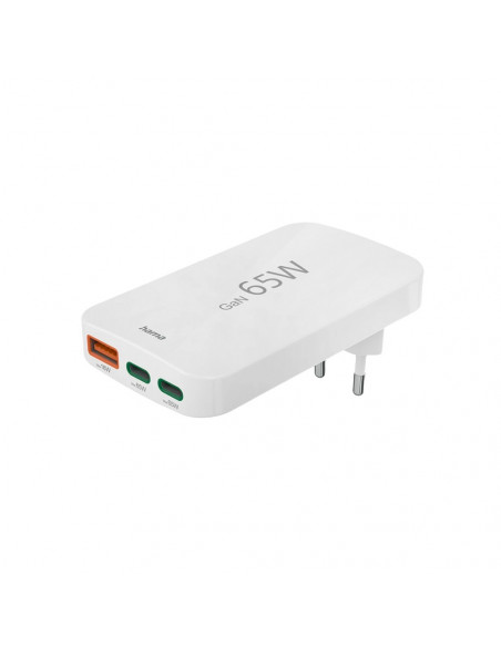 Carregador USB-C 2 Portas + USB-A 1 Porta 65W Rápido Branco