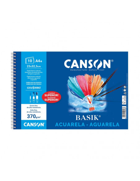 Bloco Aguarela A4+ 370gr Espiralado Canson Basik 10Fls