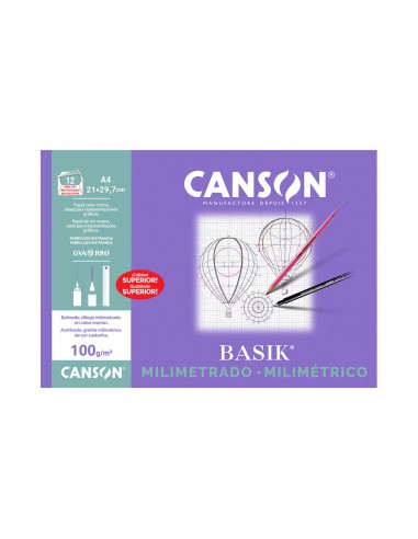 Papel Milimetrico 100gr A4 Canson Basik Minipack 12Fls