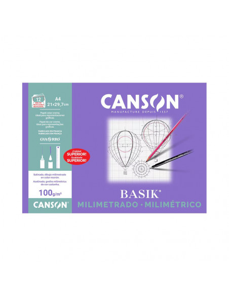 Papel Milimetrico 100gr A4 Canson Basik Minipack 12Fls