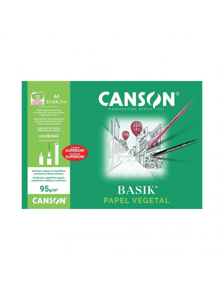 Papel Vegetal A4 95g Canson Basik Minipack 12Fls