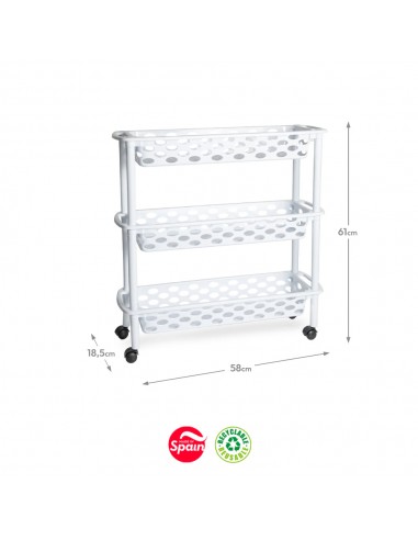 Carrinho 3 Cestos Plástico 18,5x58x61cm Aire Slime Branco