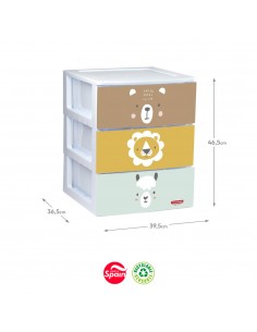 Bloco 3 Gavetas Plástico 36,5x39,5x46,5cm Rin Zoo Sortido