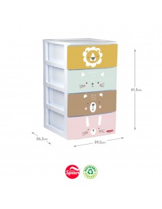 Bloco 4 Gavetas Plástico 36,5x39,5x61,5cm Rin Zoo Sortido