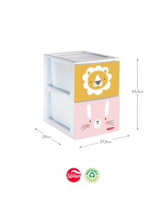 Bloco 2 Gavetas Plástico 29x37,5x43,5cm Volga Zoo Sortido