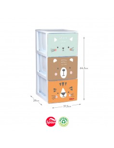 Bloco 3 Gavetas Plástico 29x37,5x64,5cm Volga Zoo Sortido