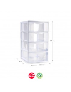 Bloco 4 Gavetas Plástico Duero 25,5x18x33,5cm Transparente