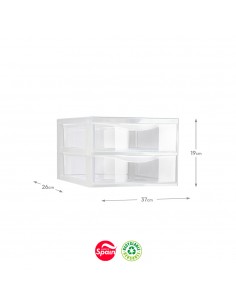 Bloco 2 Gavetas Plástico Easy 37x26x19cm Transparente