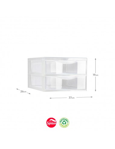 Bloco 2 Gavetas Plástico Easy 37x26x19cm Transparente