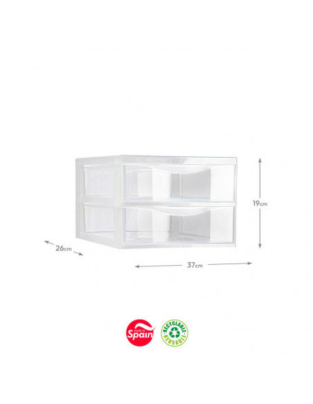 Bloco 2 Gavetas Plástico Easy 37x26x19cm Transparente