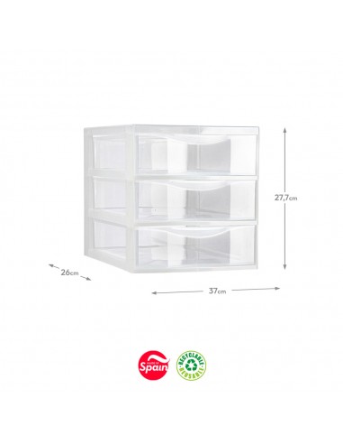 Bloco 3 Gavetas Plástico Easy 37x26x27,7cm Transparente