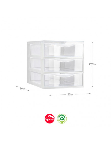 Bloco 3 Gavetas Plástico Easy 37x26x27,7cm Transparente