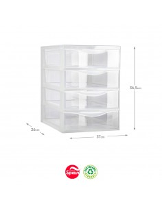 Bloco 4 Gavetas Plástico Easy 35,5x27x35cm Transparente