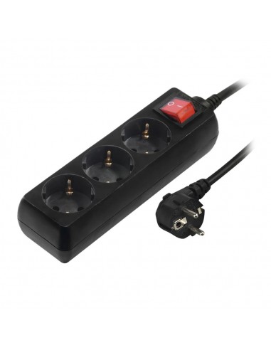 Bloco 3 Tomadas + Interruptor Cabo 1,4m Preto