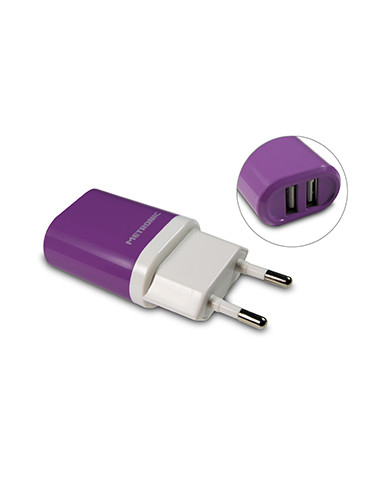 Carregador USB-A 2 Portas 230VAC/5VDC 2A 10W Lilás
