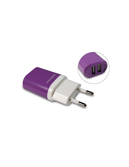 Carregador USB-A 2 Portas 230VAC/5VDC 2A 10W Lilás