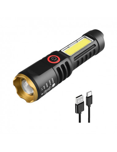 Lanterna LED Recarregável c/ Zoom XPE COB Preto