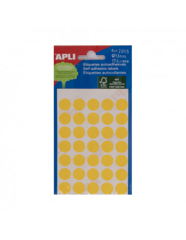 Etiquetas Redondas 13mm Amarelo Apli 2055 175un