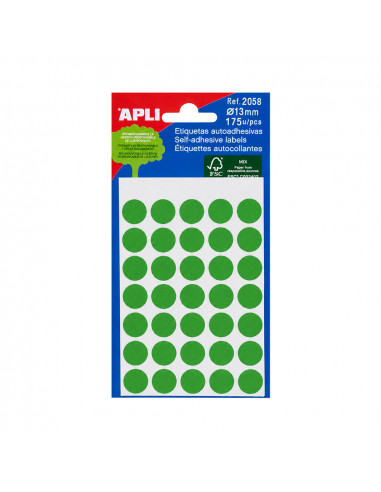 Etiquetas Redondas 13mm Verde Apli 2058 175un