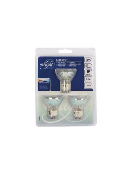 Lampada Led spot 3,2W branco frio 4000K - 220V GU10 pack 3un