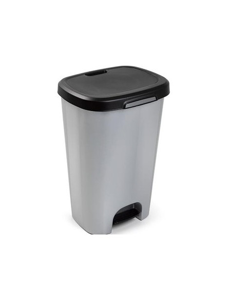 Contentor Plastico c/Pedal 50 Litros Preto e Prata un