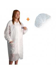Bata de Proteção + Touca Descartáveis Branco 1un