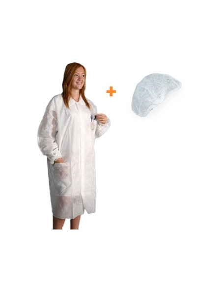 Bata de Proteção + Touca Descartáveis Branco 1un