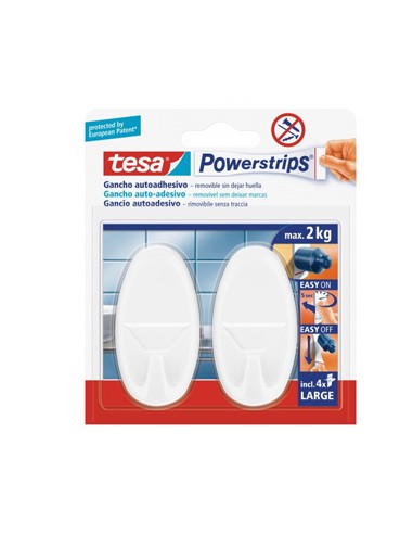 Gancho Oval Tesa Powerstrips + 4 Tiras Large Branco 2un