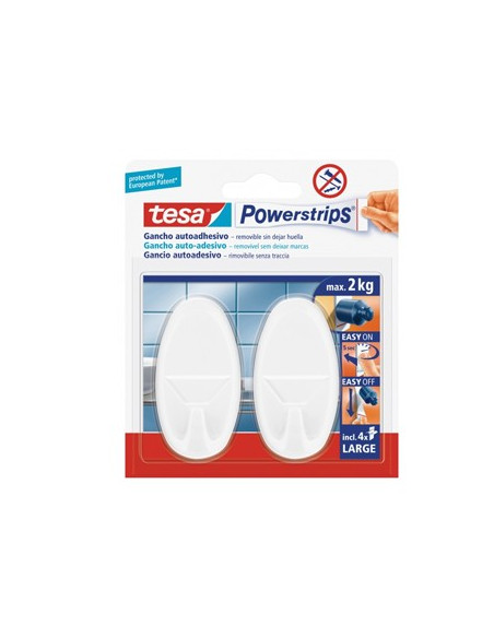 Gancho Oval Tesa Powerstrips + 4 Tiras Large Branco 2un